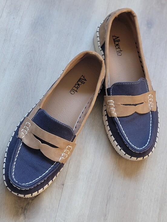 Alberto Shoes - Alberto Navy and Tan Canvas Loafers